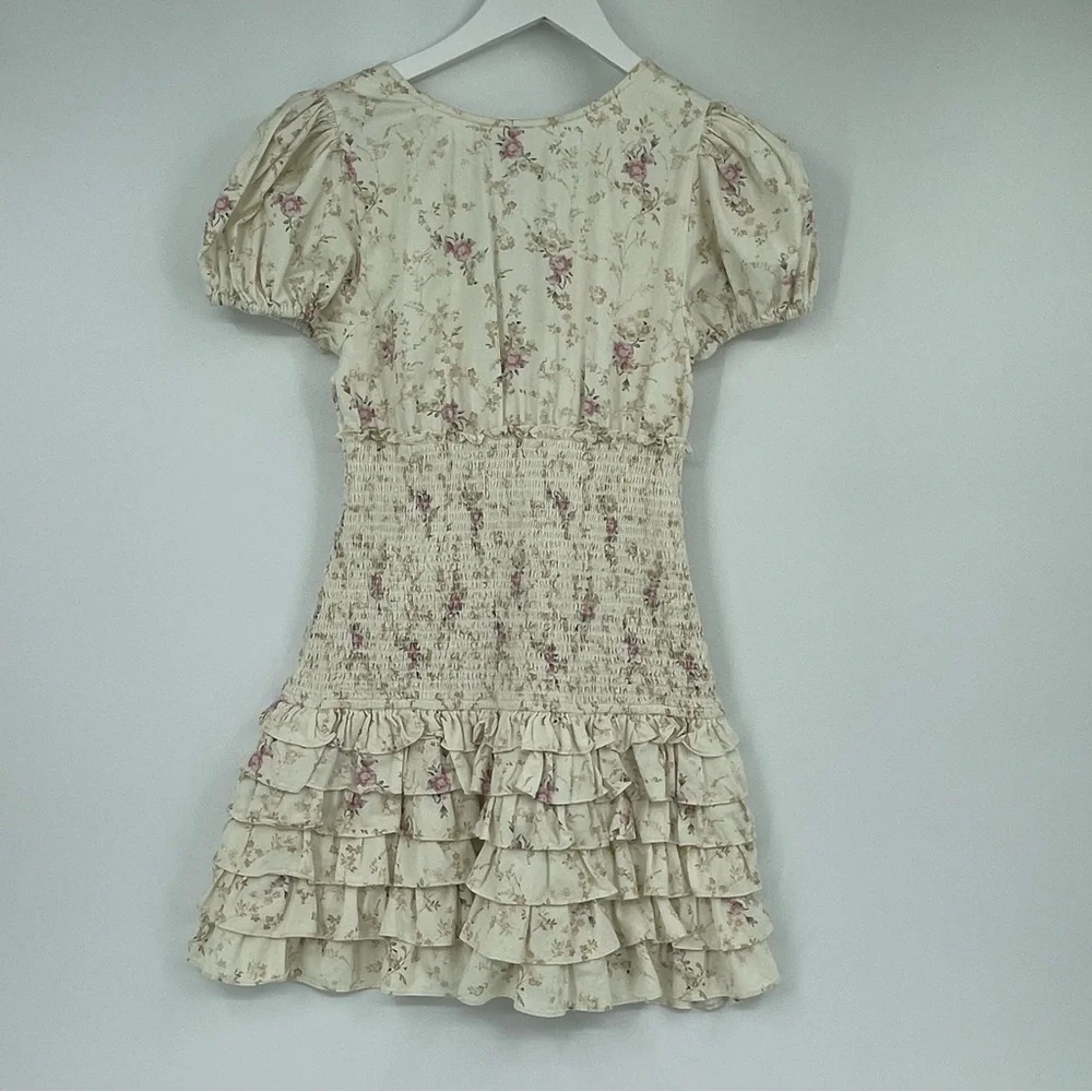 LoveShackFancy Radia Smocked Cotton Delicate Floral Print Mini Dress Size S - Picture 3 of 7